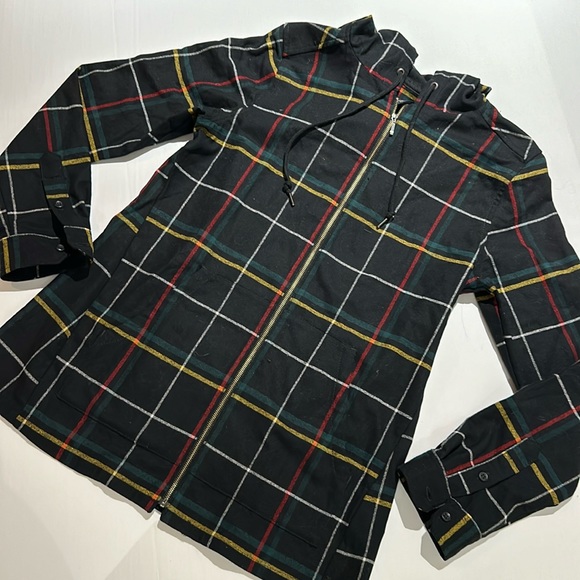 Pendleton Wool Hooded Full Zipper Top Check black w/ multi color stripes Size S - Picture 1 of 10